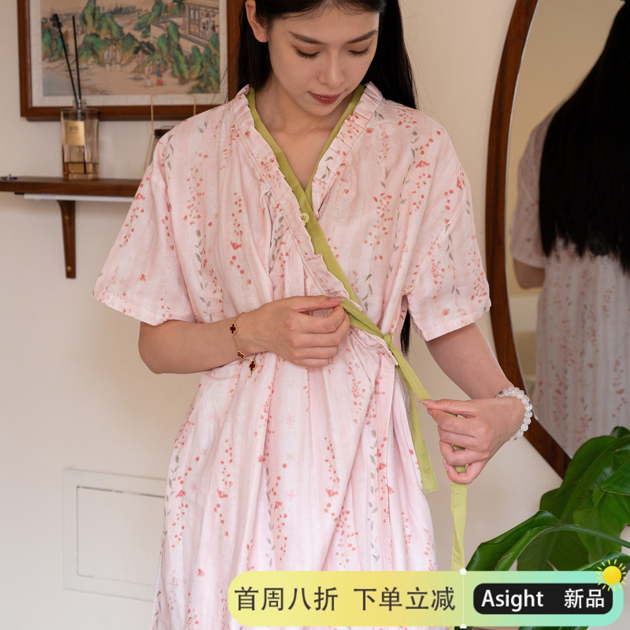 纯棉纱布浴袍女款透气亲肤可穿式图片