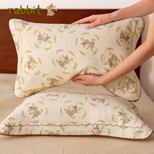 绿枝小兔儿童枕巾纯棉a类枕头巾