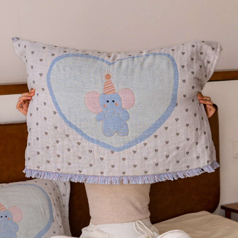 枕巾A类四层纱布纯棉布蓝色枕巾