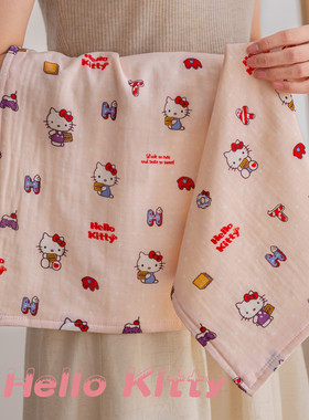 Kitty甜心儿童纯棉a类纱布六层套装方巾毛巾全棉洗脸面巾洗澡毛巾