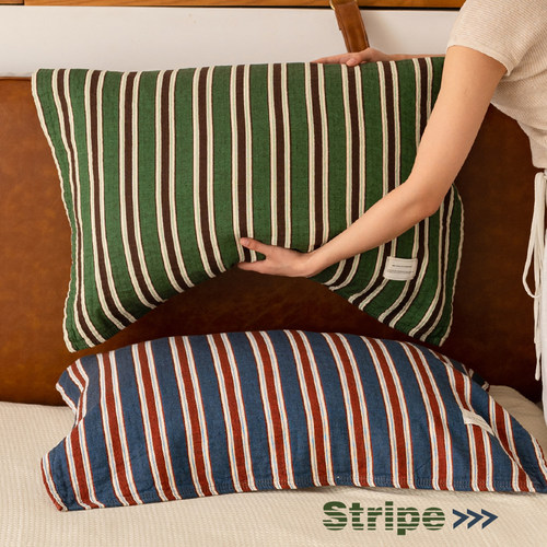 英伦风条纹枕巾纯棉a类四层棉纱