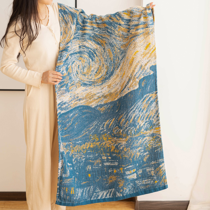 蓝色星空纱布浴巾纯棉