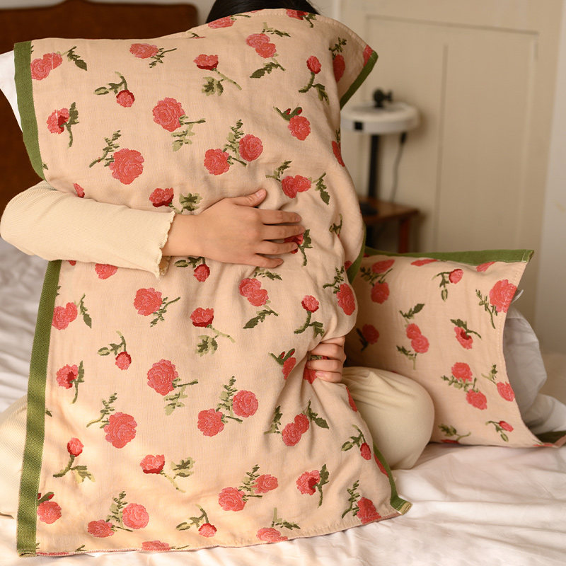 复古棉四层纱布枕巾一对