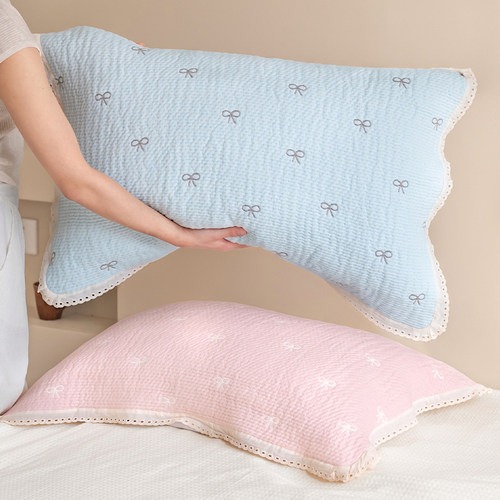 粉蓝蝴蝶枕巾|韩式小清新棉纱