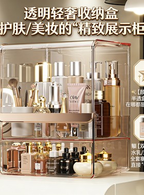 化妆品收纳盒桌面高级感防尘大容量梳妆台护肤品口红亚克力置物架