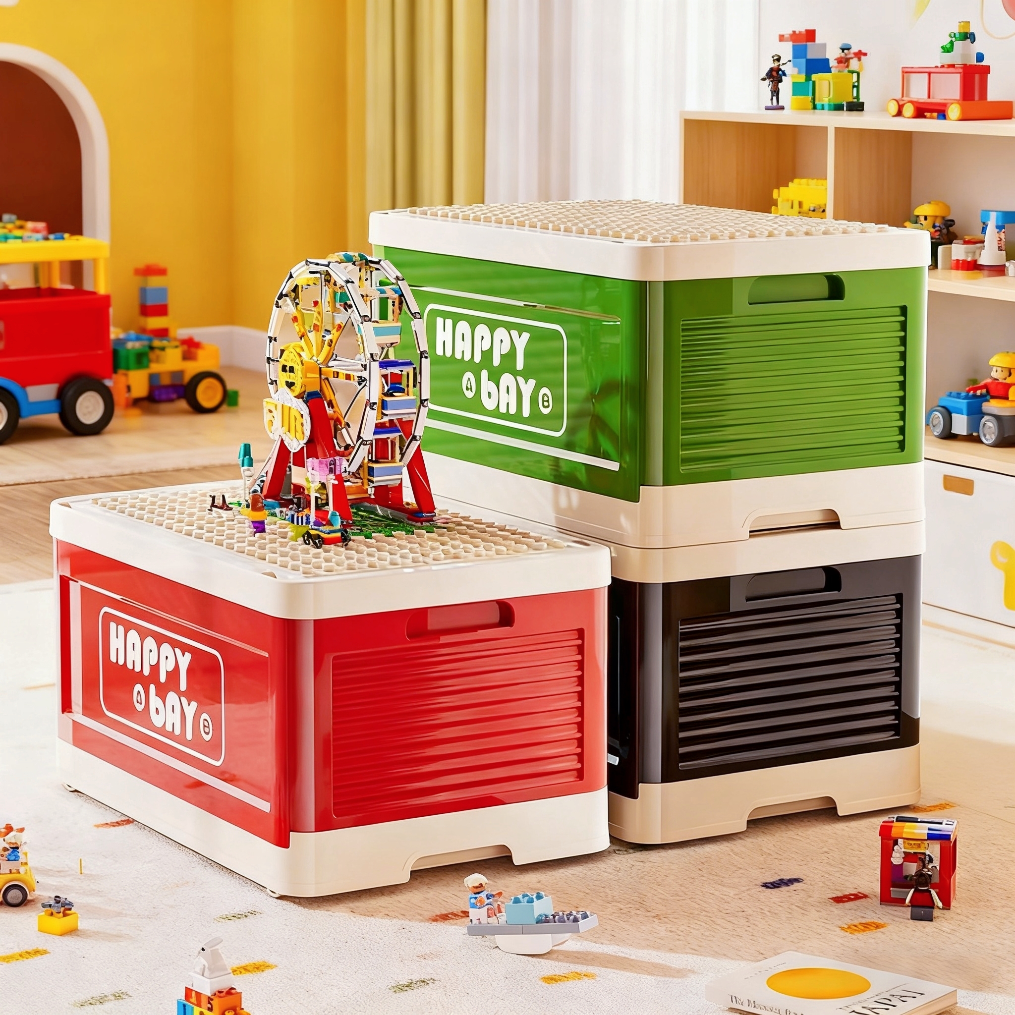 乐高积木盖儿童玩具收纳箱大容量可折叠收纳盒客厅零食书本储物箱