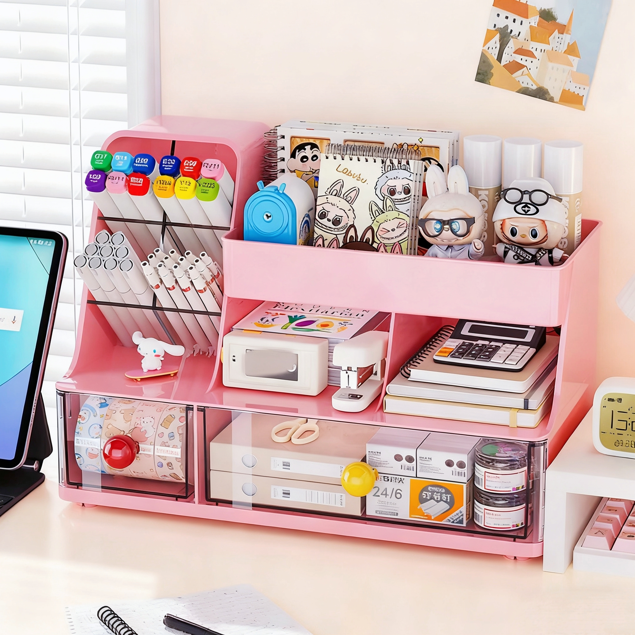桌面收纳盒抽屉式学生书桌文具整理盒办公室工位多功能分格置物架