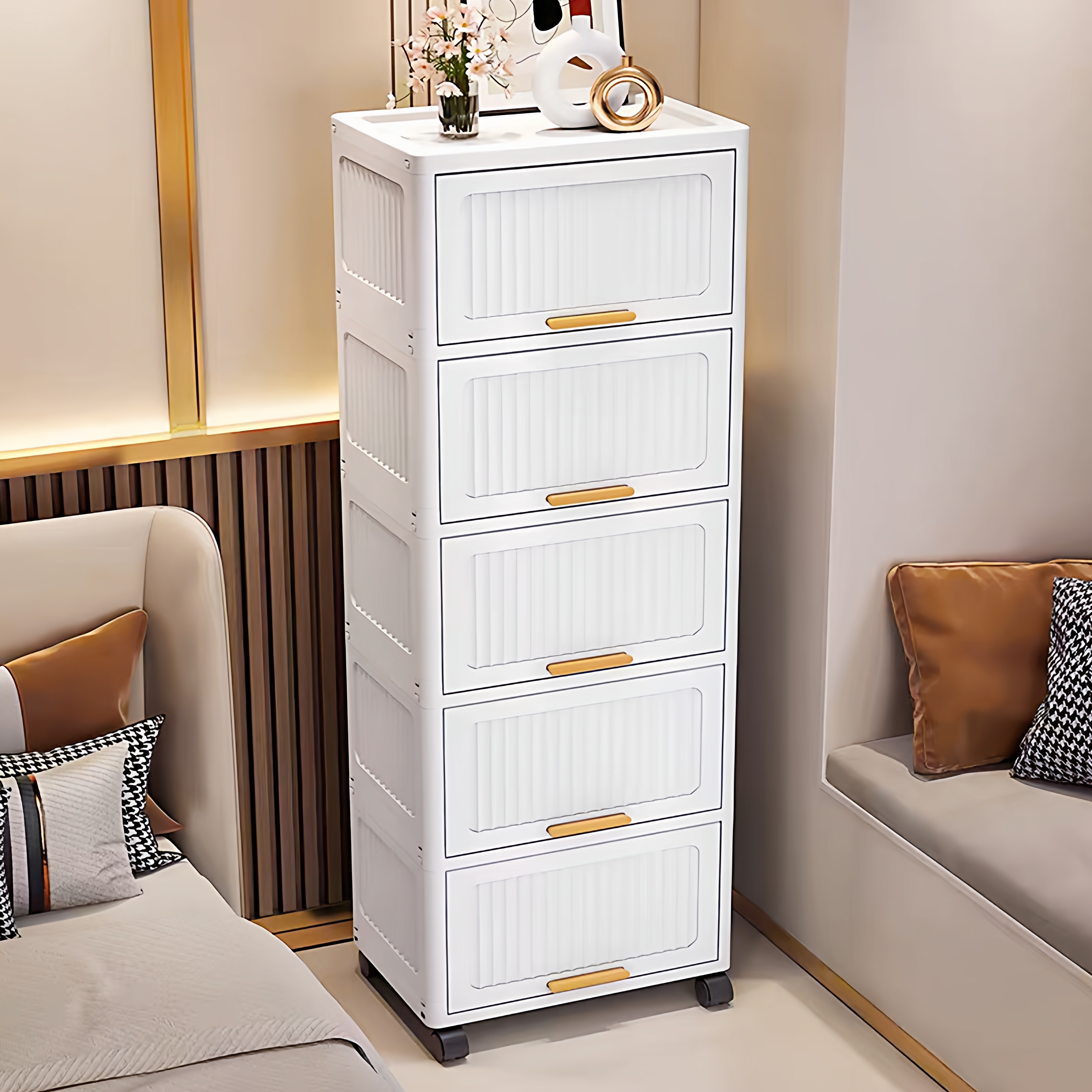 翻盖式收纳柜客厅置物柜卧室卫生间多层夹缝杂物储物柜多层可移动