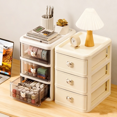 桌面收纳盒抽屉式透明梳妆台化妆品收纳盒塑料多层文具整理置物架
