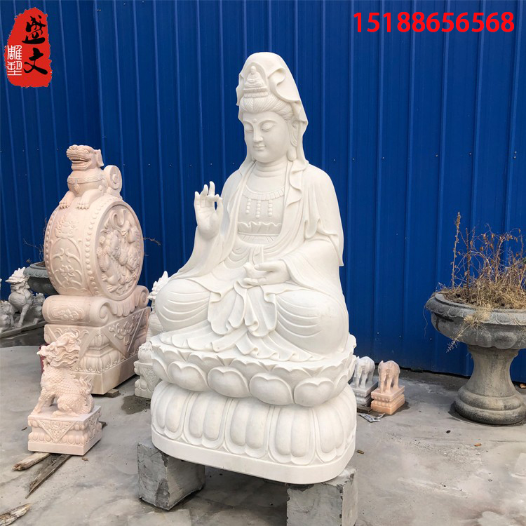 观音石雕佛像汉白玉滴水观音菩萨站像寺庙大理石送子观世音雕刻