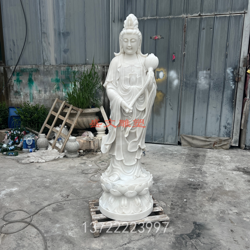 石雕大势至观音佛像雕塑汉白玉寺庙大理石西方三圣弥勒佛户外摆件