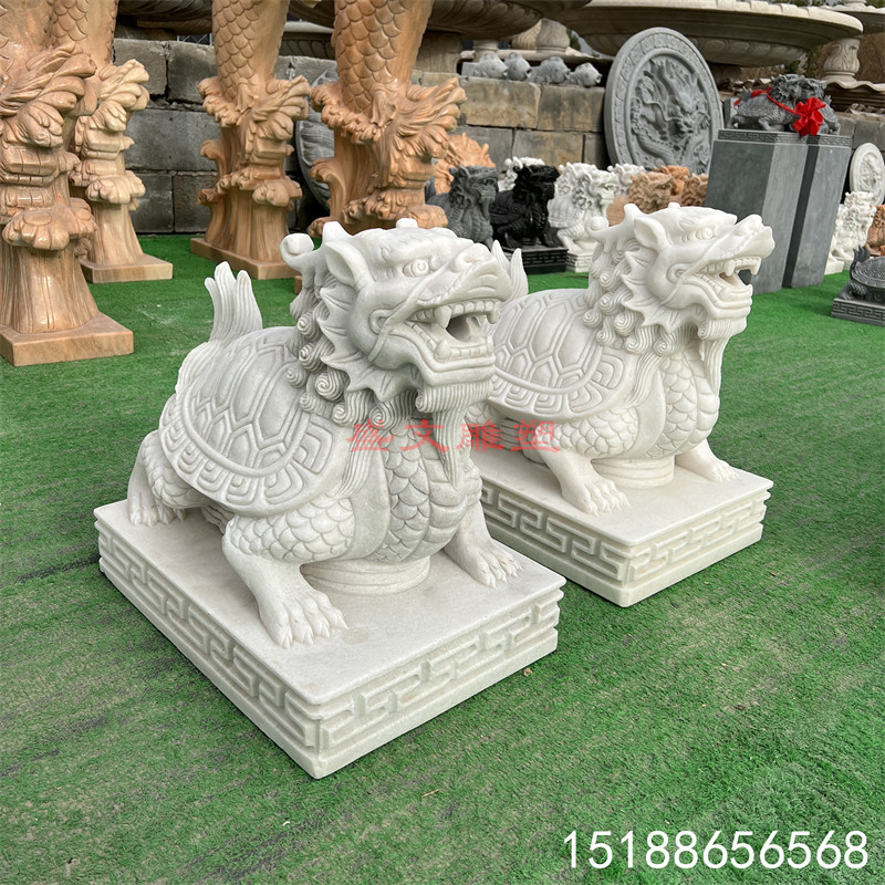 汉白玉石雕龙龟喷水别墅酒店鱼池园林造景中式装饰摆件青石乌龟