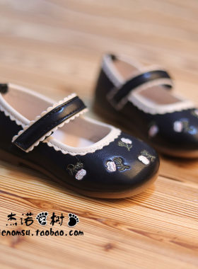 女童黑色小皮鞋演出鞋刺绣单鞋