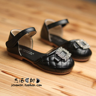 女童炸街凉鞋23-35码水钻小香风网红洋气包头单鞋黑色小公主皮鞋