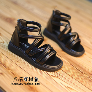 女童罗马凉鞋洋气编织公主鞋2025夏款幼儿园黑色凉靴中小童短靴子