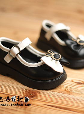 女宝小皮鞋2023春新款黑色演出鞋中小童宝宝2-3-8-13岁卡通豆豆鞋