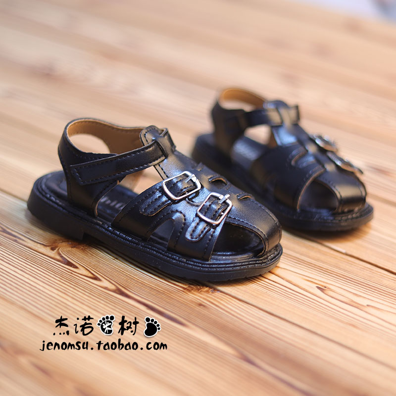 宝宝小皮鞋男1-2-3-4岁6软底女童鞋子夏季幼儿园镂空透气包头凉鞋