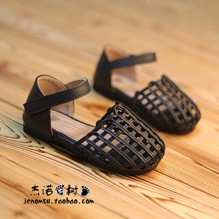 女童凉鞋夏款包头镂空透气网眼洞洞鞋黑色女宝宝幼儿园沙滩鞋韩版