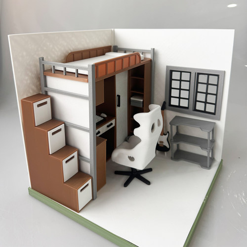 3D打印 DIY微缩场景娃娃屋 迷你模型 BJD OB娃校园场景学生宿舍