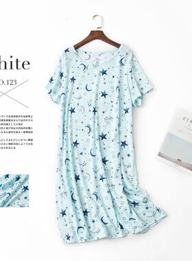 跨境夏睡裙女大码可爱卡通棉质家居服针织甜美大码短袖圆领睡衣