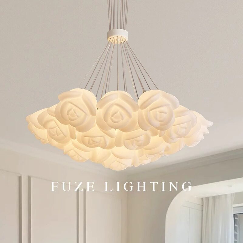 温馨奶油卧室灯风现代客厅灯饰新款网红儿童房吊灯玫瑰花简约浪漫
