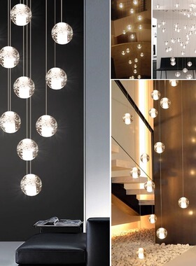 楼梯灯长吊灯现复式楼美式复古北欧loft工业风创意公寓流星雨吊灯