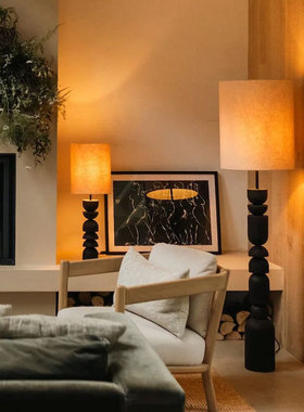 中古实木客厅沙发落地灯法式复古高级感侘寂风卧室床头灯民宿台灯