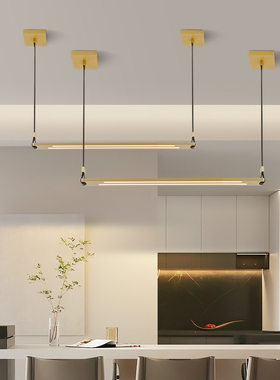 意式轻奢餐厅吊灯设计师极简一字长条餐桌吧台岛台灯高级感皮带灯