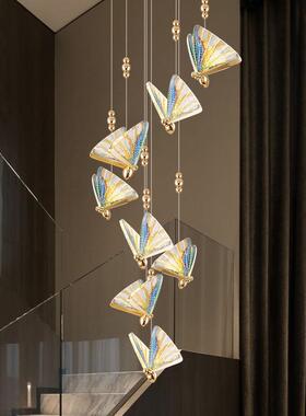 酒店餐厅灯loft创意楼梯高级感轻奢个性吧台垂线复式蝴蝶吊线灯具