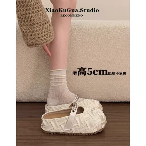 绝美厚底勃肯半拖鞋女外穿夏2026新款编织懒人鞋内增高包头拖鞋子