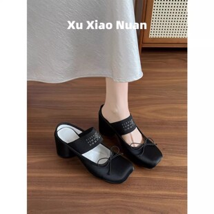 苹果头一脚蹬包头拖鞋 新款 女外穿 女2026春季 7CM高跟玛丽珍女单鞋