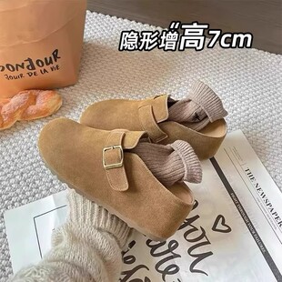 女夏外穿一脚蹬厚底博肯凉拖鞋 小个子内增高7cm勃肯鞋 包头半拖鞋