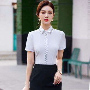 职业女装 夏季 衬衫 短袖 酒店前台收银员白领上班休闲工作服上衣 新款