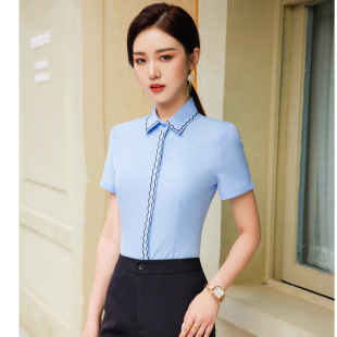 气质OL衬衣办公正装 职业女装 修身 白衬衫 上衣珠宝销售工作服 短袖