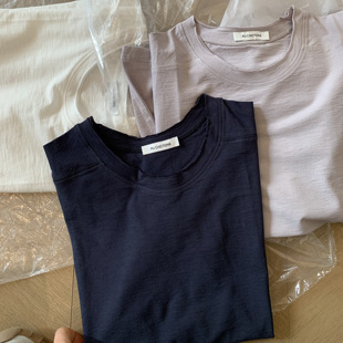 港岛暮色 上衣5047 韩系立体毛边剪裁正肩圆领棉质短袖