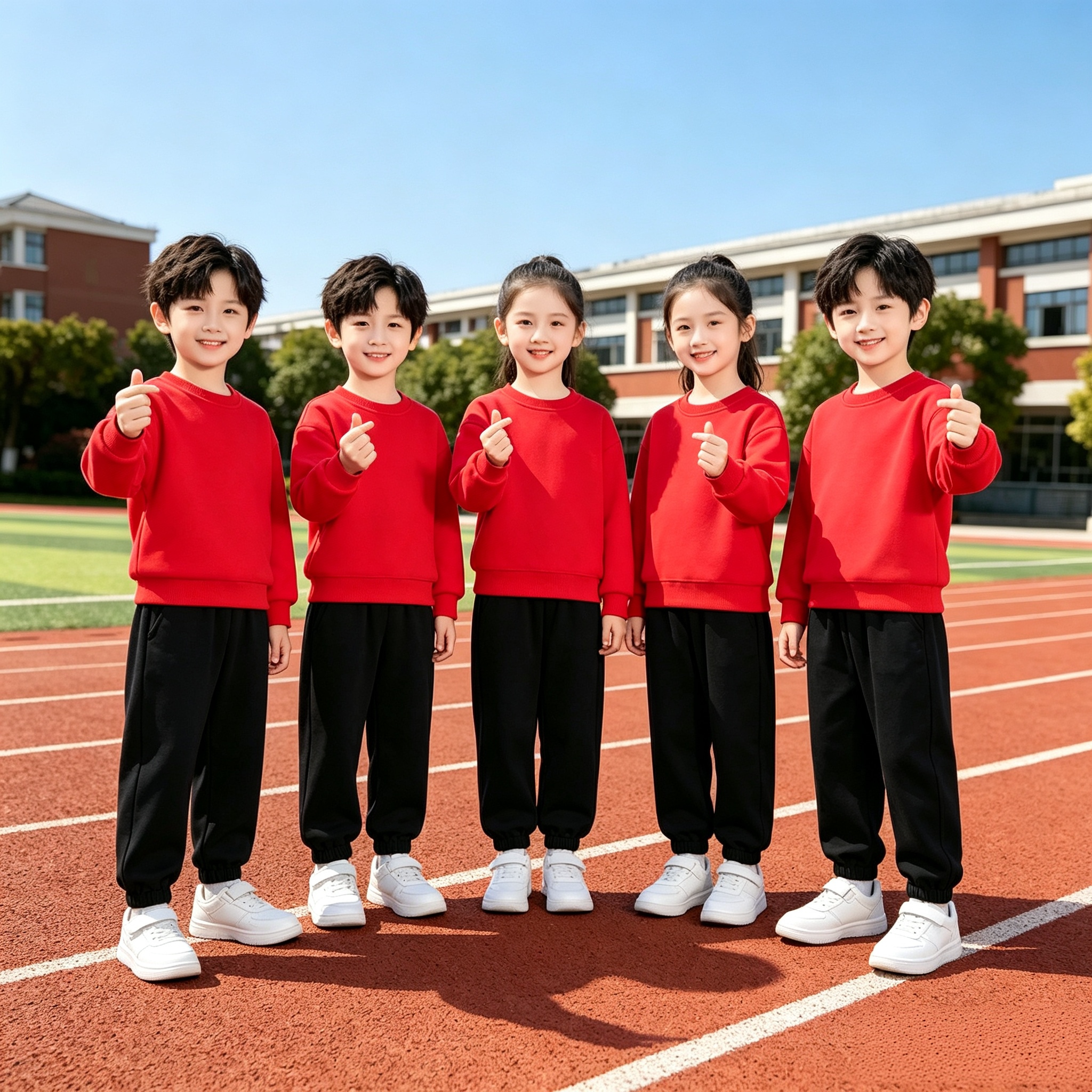 儿童运动服红色上衣黑色裤子演出