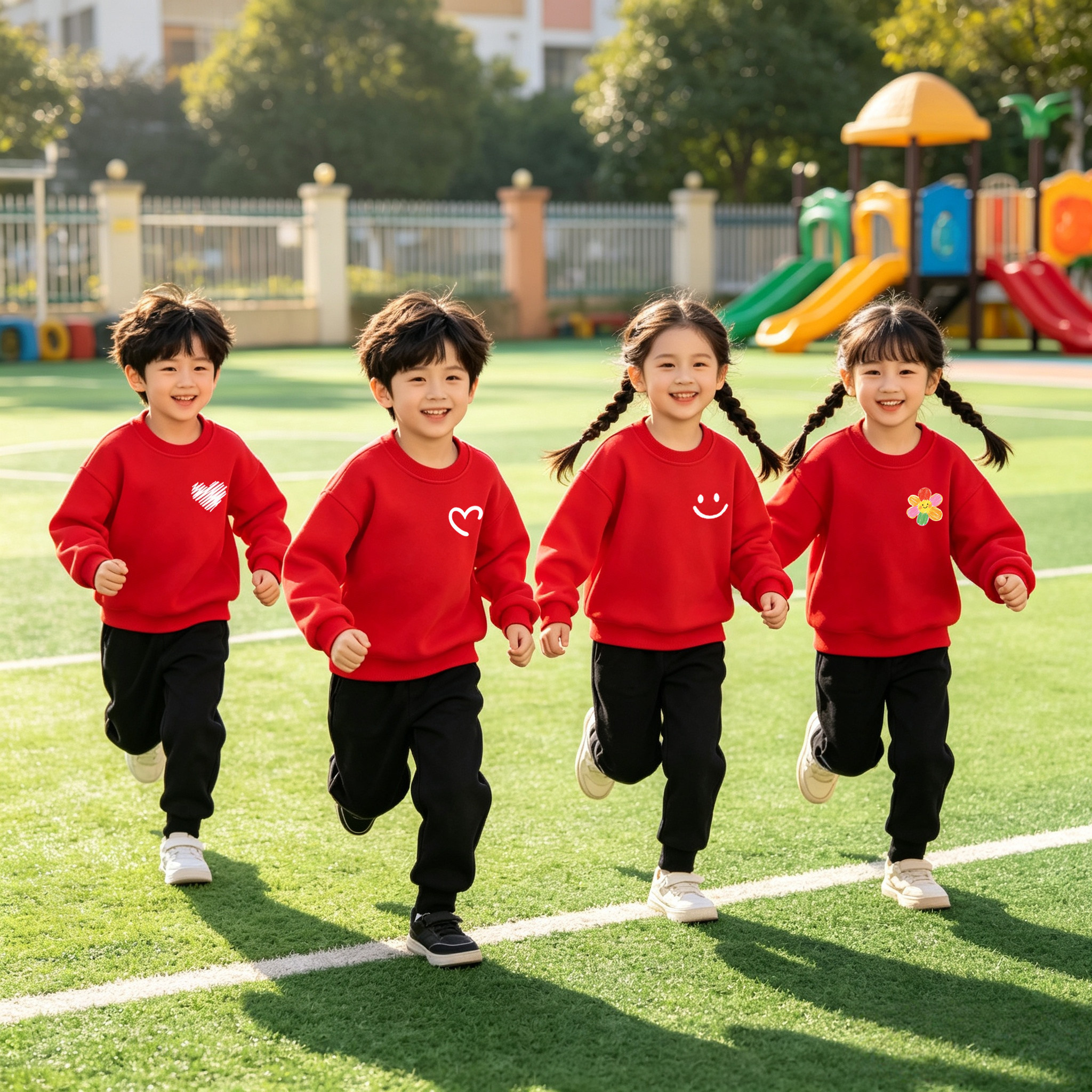 亲子活动衣服女童男童红色卫衣