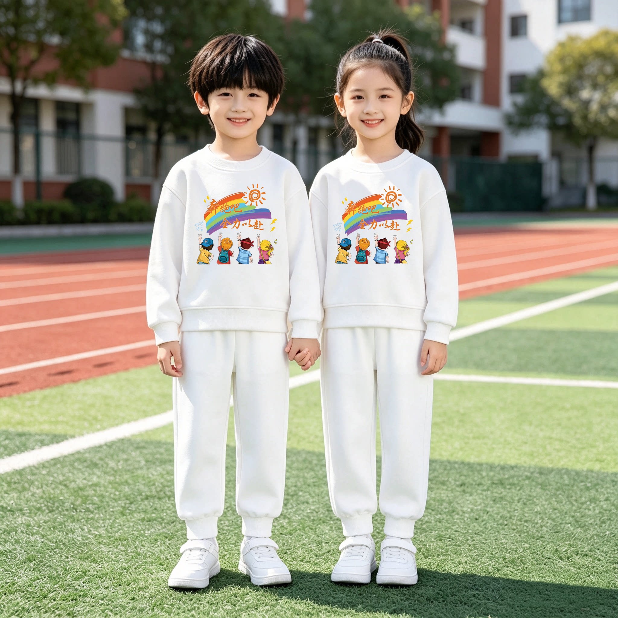 小学生1年级儿童运动装上白下黑