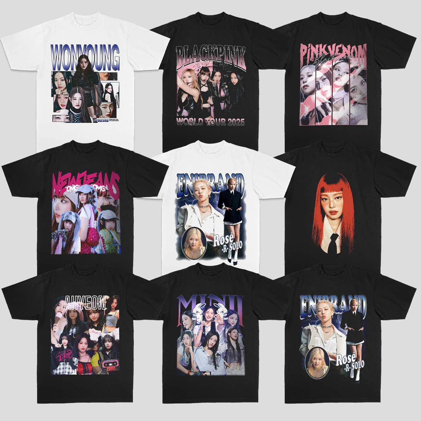 blackpink演唱会朴彩英金珍妮张元英NewJeans美式人像纯棉短袖T恤