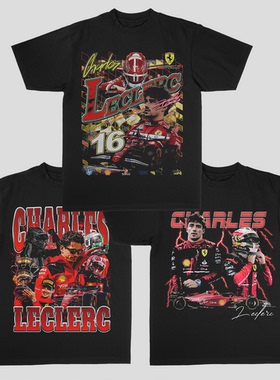 F1赛车夏尔·勒克莱尔Charles Leclerc美式人像纯棉街头短袖T恤