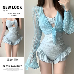 度假沙滩泳装 高级感泳衣女连体韩版 ins风超仙防晒外搭少女网红款