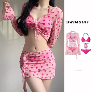泳衣女性感比基尼四件套韩版 ins防晒外搭少女温泉高级感度假泳装