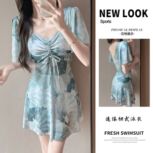 大码 ins泳衣女连体裙式 保守显瘦遮肚肉胖MM显气质泡温泉 韩版 新款