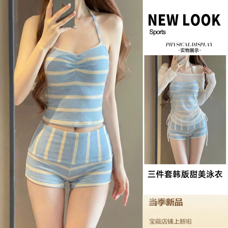 泳衣女平角分体游海边度假三件套图片