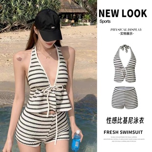 韩系高级感ins风小众泳衣女挂脖绑带性感纯欲风度假时尚 温泉 泳装