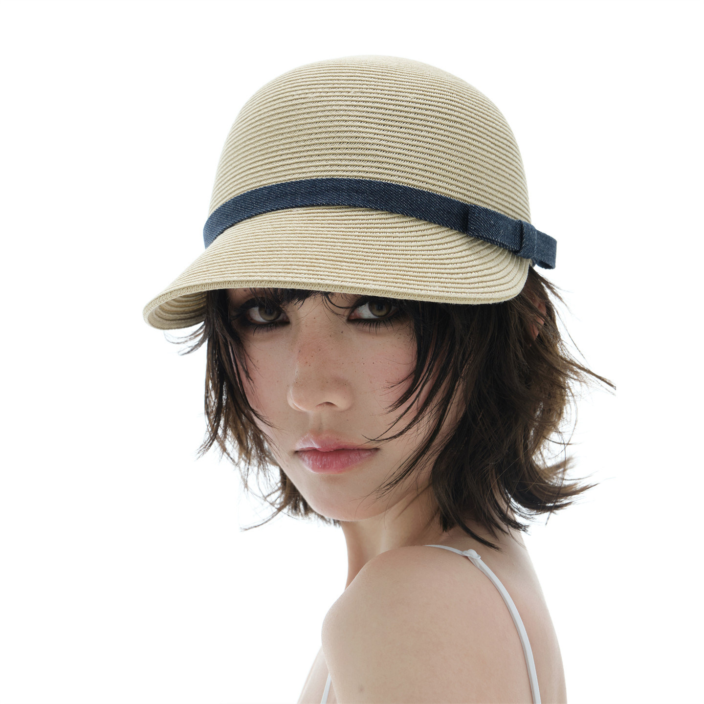 韩版夏季草编蝴蝶结报童帽女