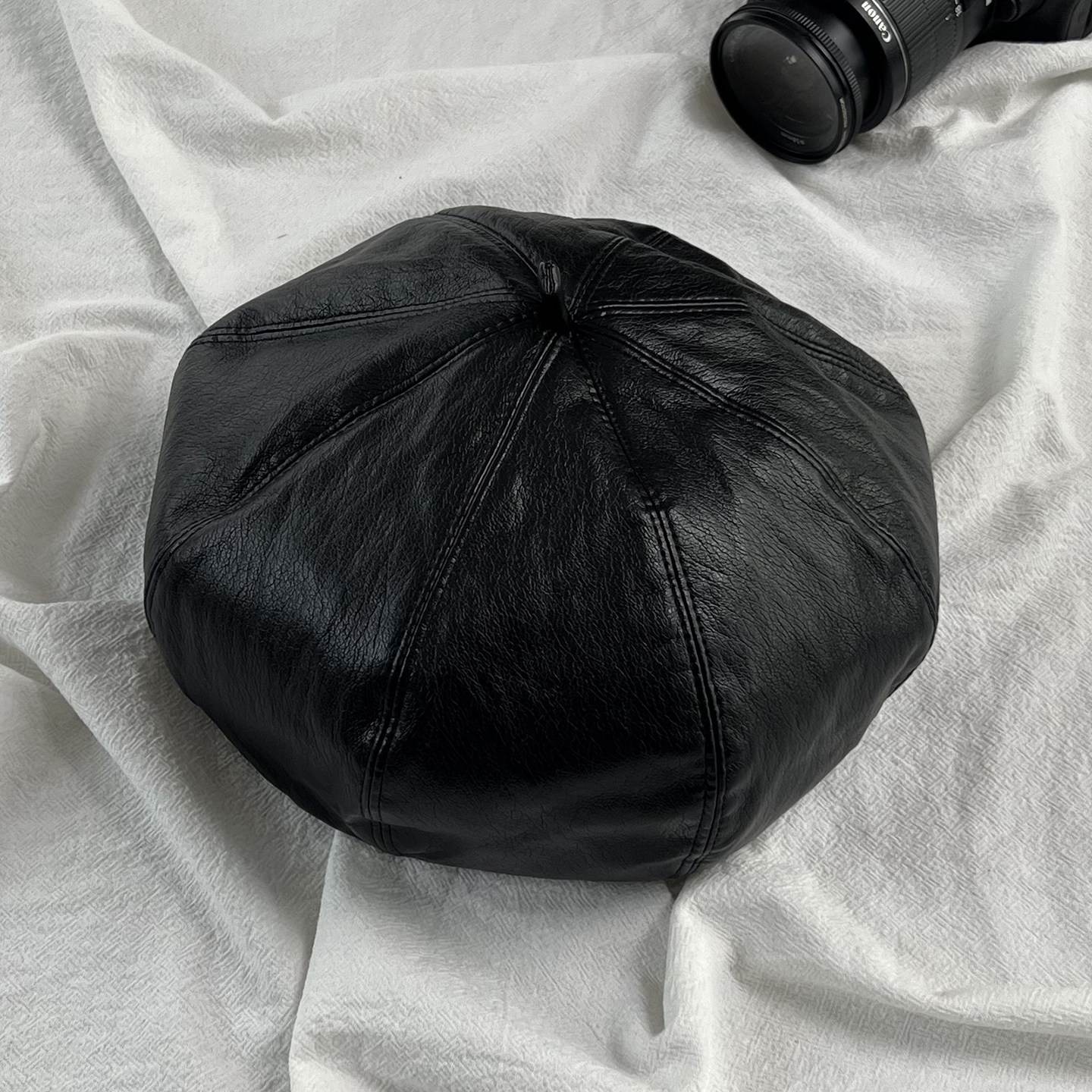 韩系PU皮八角贝雷帽女秋冬保暖
