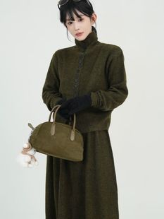 纯色高领毛衣开衫 高腰半身裙针织上衣两件套潮 外套套装 女秋冬新款