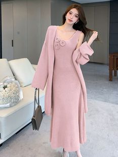 连衣裙两件套 法式 优雅气质慵懒风针织套装 裙女秋冬新款 毛衣开衫