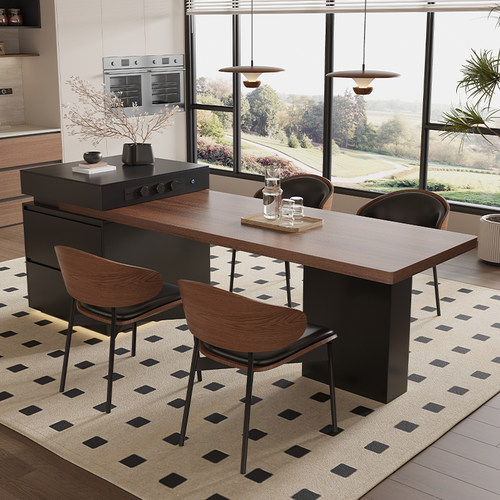 意式极简下挂岩板岛台餐桌一体